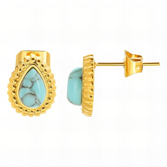 Anointed Beauty Jewelry - Timeless 18k Gold Plated and Turquoise Teardrop Earrings